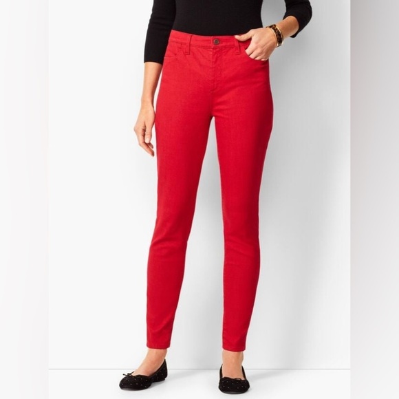 NWOT Talbots Size 2 High Rise Skinny Leg Ankle True Red Denim Jegging Jeans - Picture 2 of 10